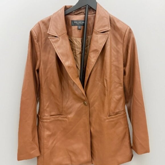 NWT MARC NEW YORK ANDREW MARC FAUX LEATHER ONE BUTTON BLAZER JACKET LARGE - Picture 1 of 11